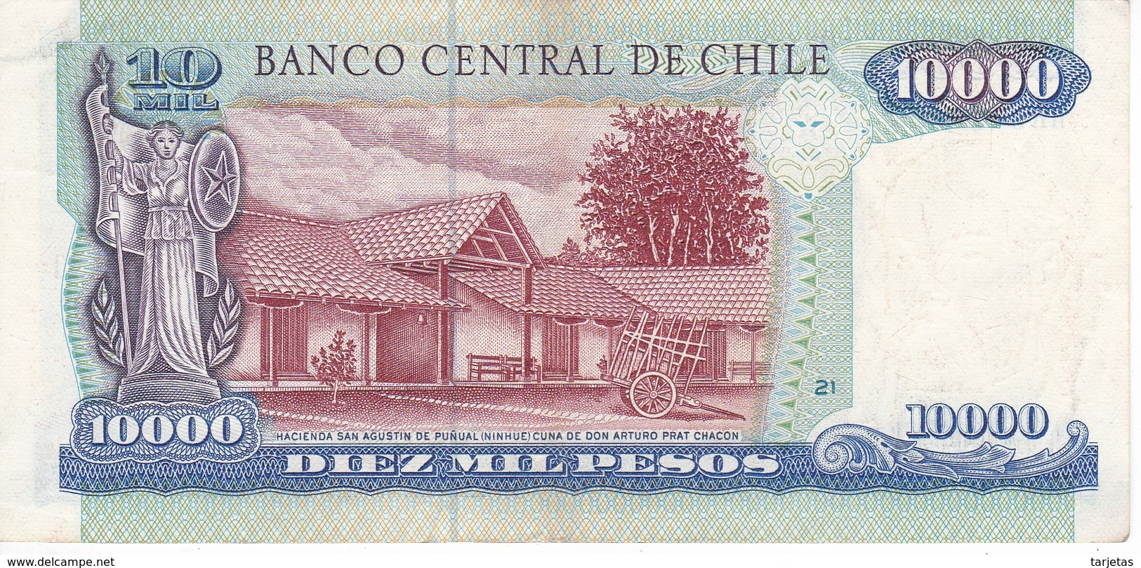 BILLETE DE CHILE DE 10000 PESOS DEL AÑO 1989 EN CALIDAD EBC (XF) (BANKNOTE) - Chile