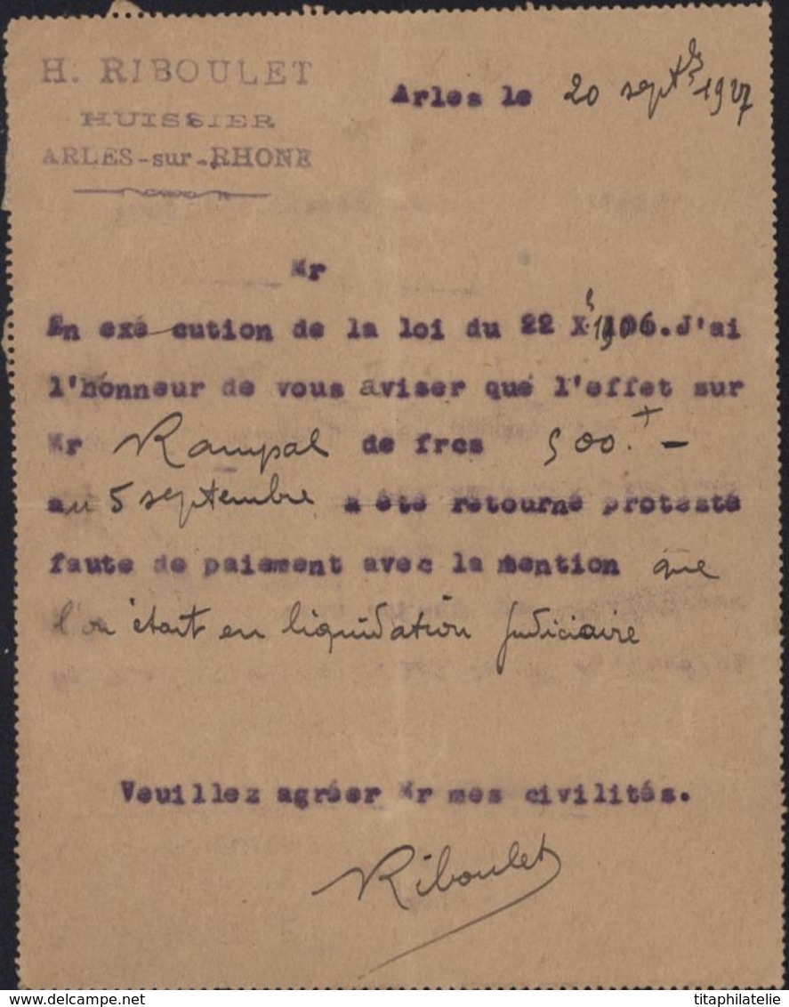 Entier Carte Lettre 40ct Semeuse Camée Vermillon YT 159 + 179 Pasteur CAD Arles S Rhône 20 6 27 Recommandé - Cartes-lettres