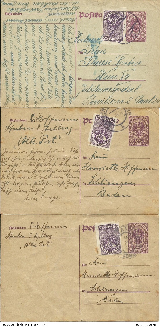 3 X 25 Heller Postkarten, 2 Nuancen   + 25 H Briefmarke - Autres & Non Classés