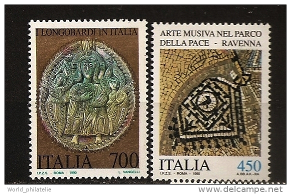 Italie Italia 1990 N° 1886 / 7 ** Patrimoine, Culture, Mosaïque, Byzance, Parc De La Paix, Ravenne, Christ, Ange, Art - 1981-90: Ungebraucht