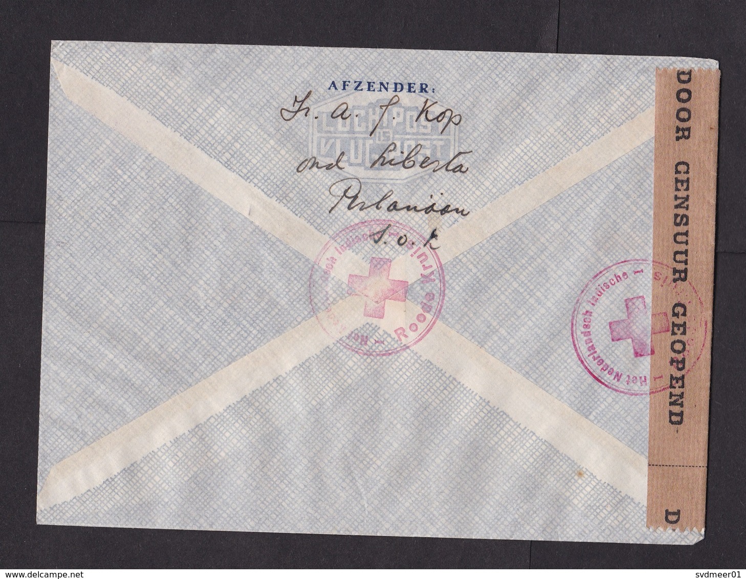Dutch Indies: Airmail Cover To Switzerland, 1940, 1 Stamp, Red Cross, Censored, Censor Tape, WW2 (traces Of Use) - Nederlands-Indië