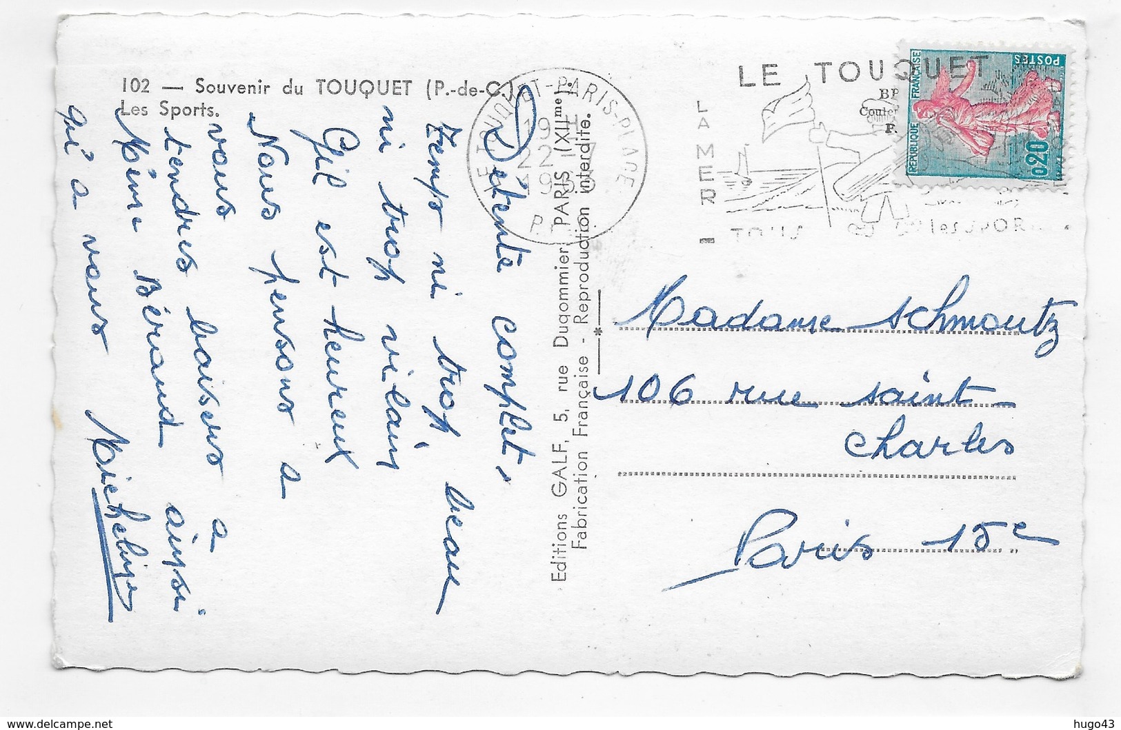 (RECTO / VERSO) LE TOUQUET PARIS PLAGE EN 1963 - N° 102 - LES SPORTS - GOLF - TENNIS ... - FORMAT CPA VOYAGEE - Le Touquet