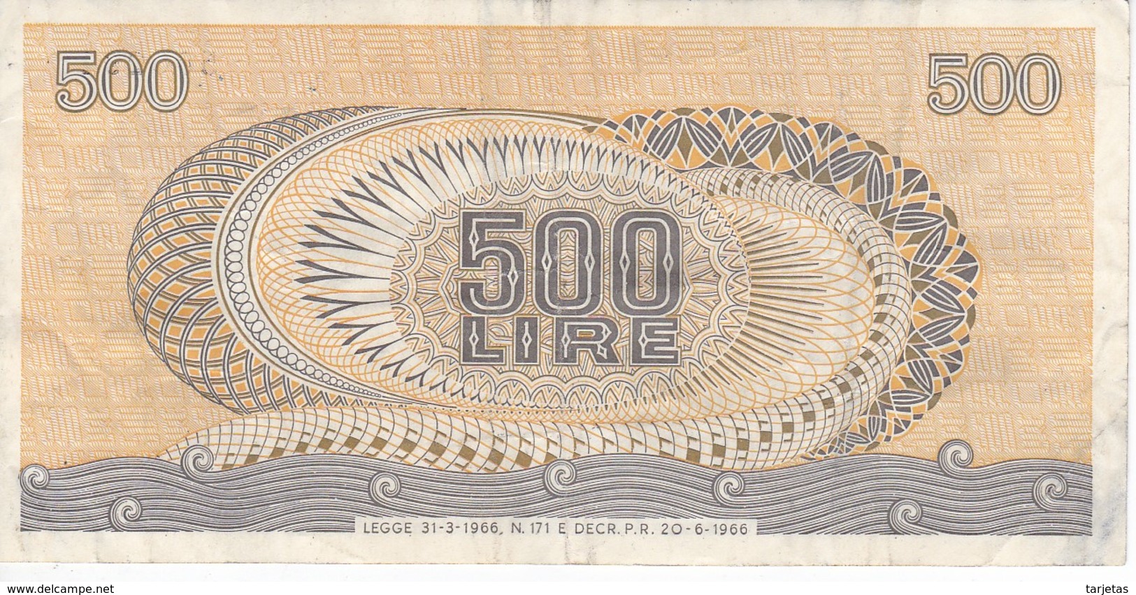 BILLETE DE ITALIA DE 500 LIRAS DEL AÑO 1966 -MEDUSA  (BANKNOTE) - 500 Liras