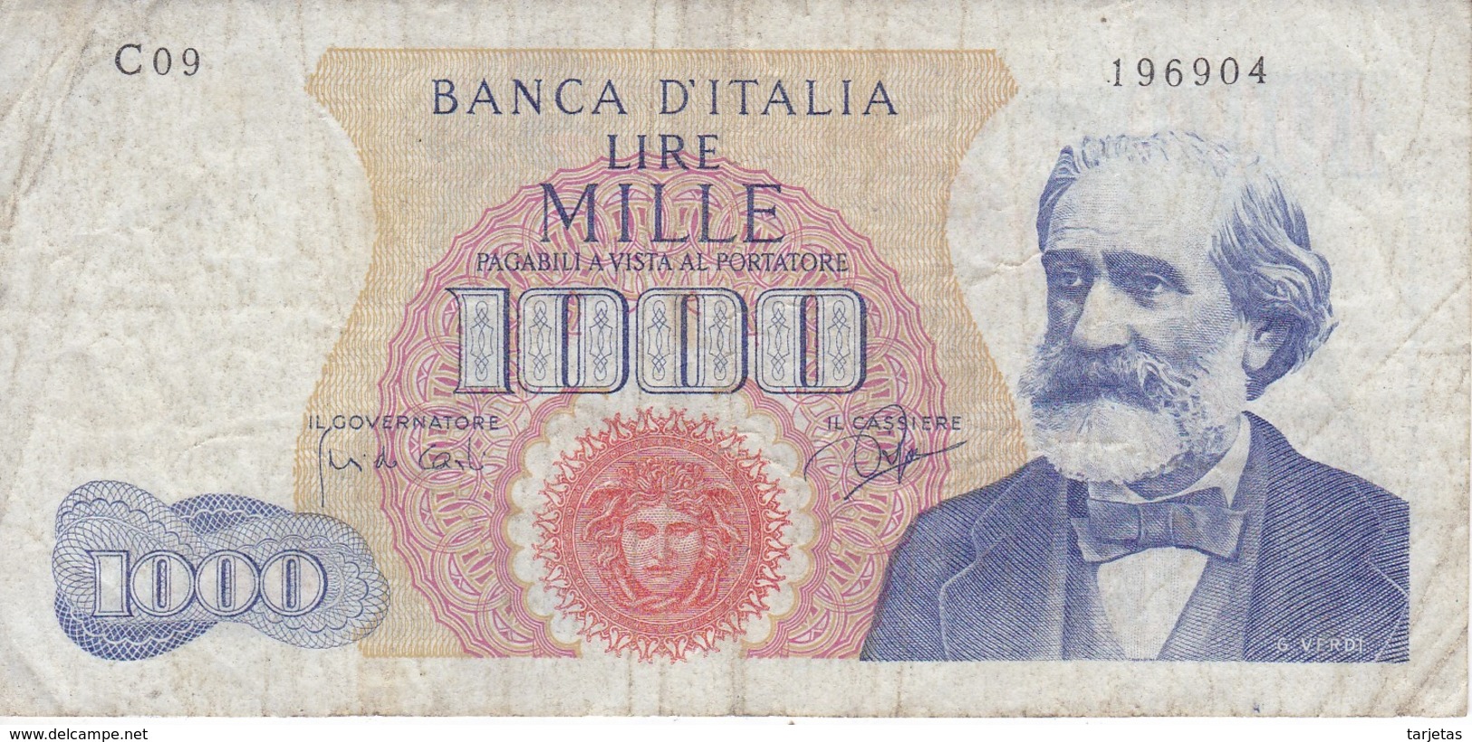 BILLETE DE ITALIA DE 1000 LIRAS DEL AÑO 1962 DE VERDI  (BANKNOTE) - 1000 Liras