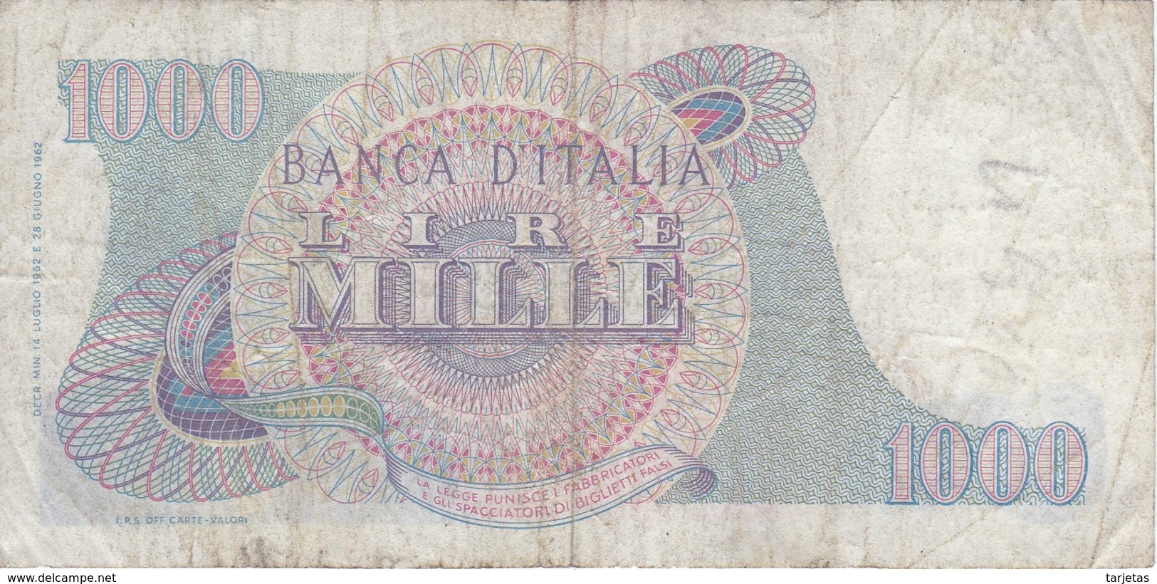 BILLETE DE ITALIA DE 1000 LIRAS DEL AÑO 1962 DE VERDI  (BANKNOTE) - 1000 Lire