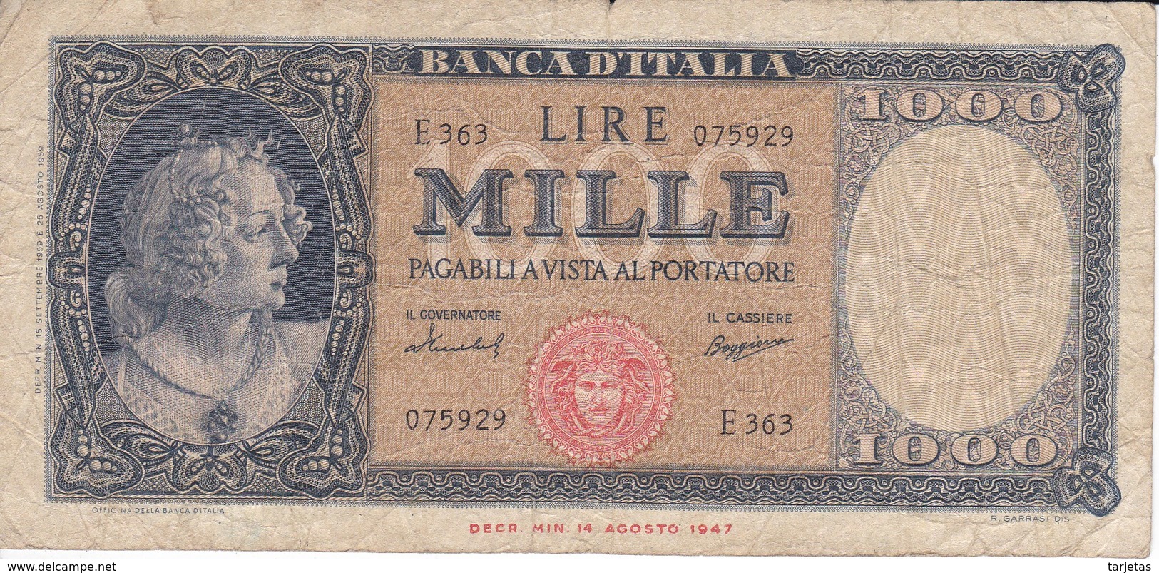 BILLETE DE ITALIA DE 1000 LIRAS DEL 15 DE SEPTIEMBRE DE 1959  (BANKNOTE) - 1000 Liras