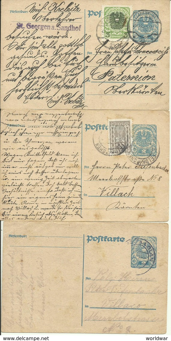 1921-22   3 X 2 Kronen Postkarten + Zusatzfrankatur Nach Villach Und Paternion - Autres & Non Classés