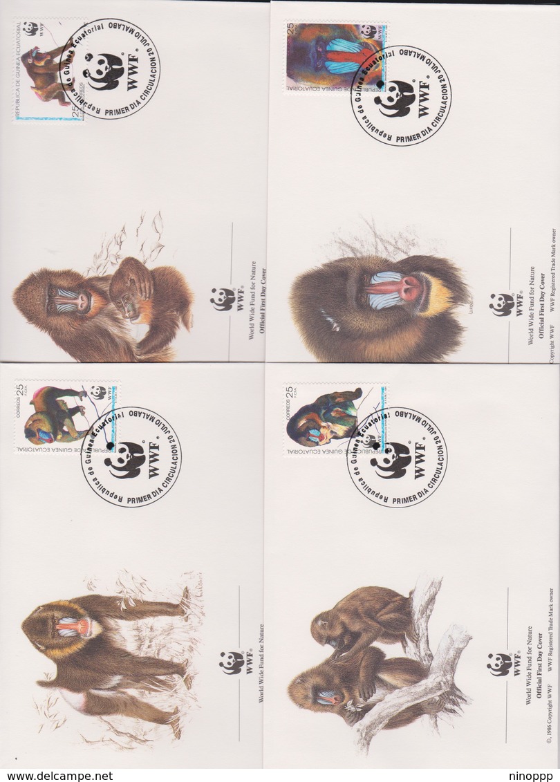 World Wide Fund For Nature 1991 Equatorial Guinea -Mandrill,Set 4 Official First Day Covers - FDC