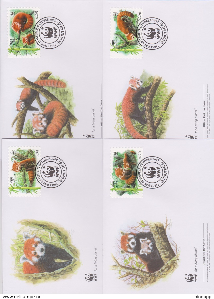World Wide Fund For Nature 2009 Bhutan- Red Panda ,Set 4 Official First Day Covers - FDC