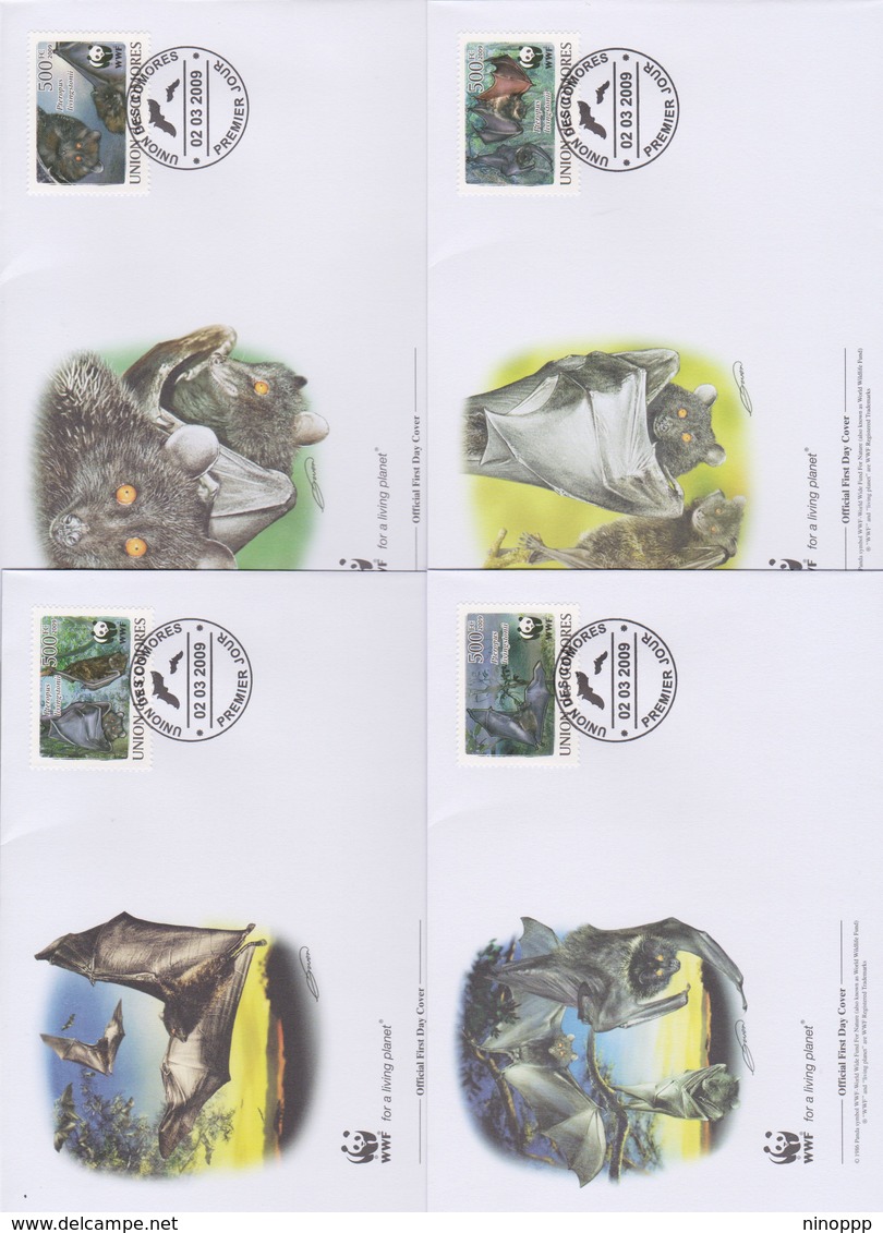 World Wide Fund For Nature 2009 Comores- Bats ,Set 4 Official First Day Covers - FDC