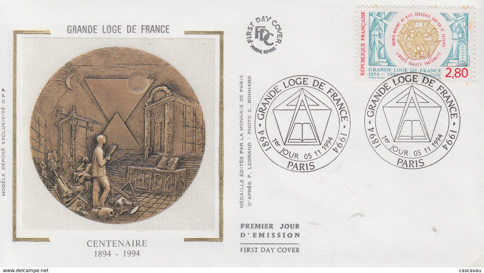 Enveloppe  FDC  1er  Jour   FRANCE   Centenaire   GRANDE  LOGE  DE   FRANCE   1994 - 1990-1999