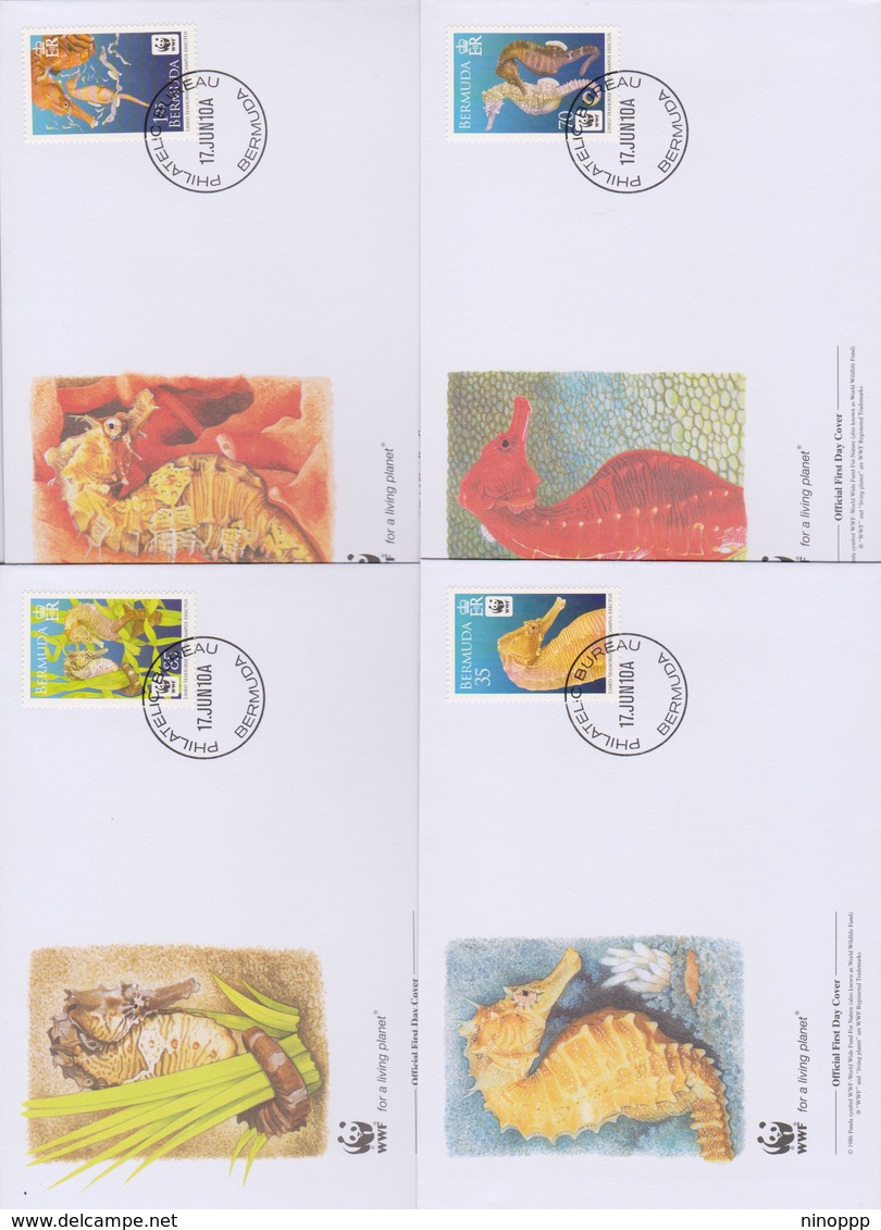 World Wide Fund For Nature  2010 Bermuda Seahorses  ,Set 4 Official First Day Covers - FDC