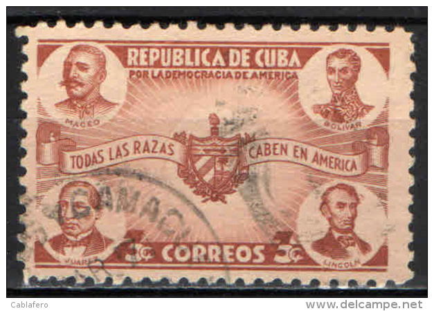 CUBA - 1942 - MACEO, BOLIVAR, JUAREZ, LINCOLN E STEMMA DI CUBA - USATO - Usati