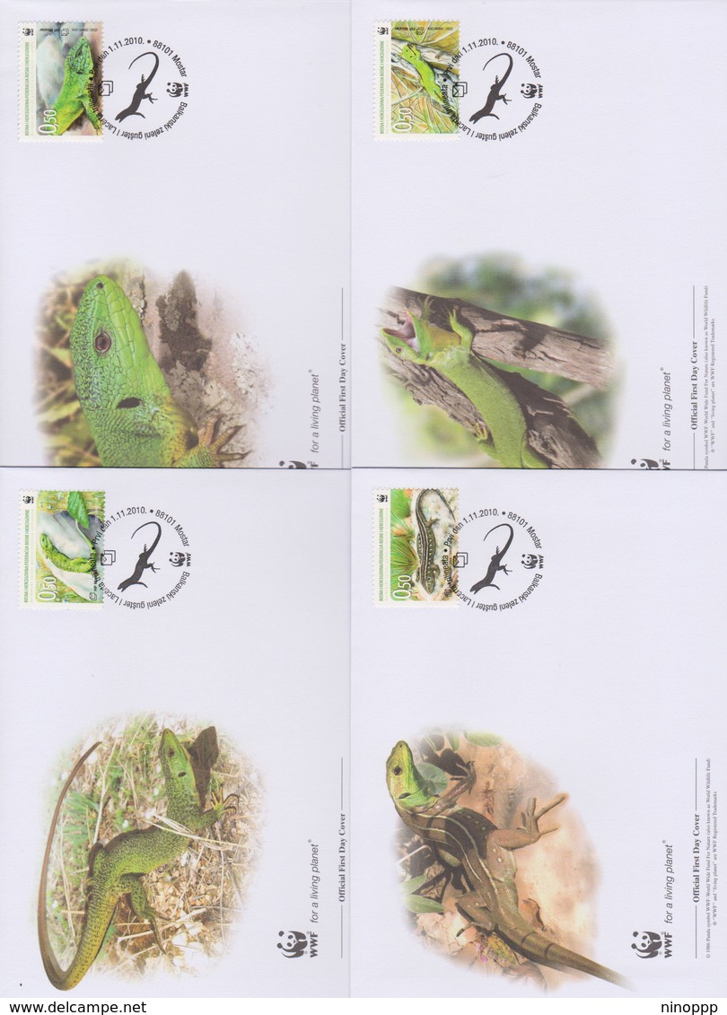 World Wide Fund For Nature  2010 Bosnia Herzegonia- Balcanic Lizard ,Set 4 Official First Day Covers - FDC