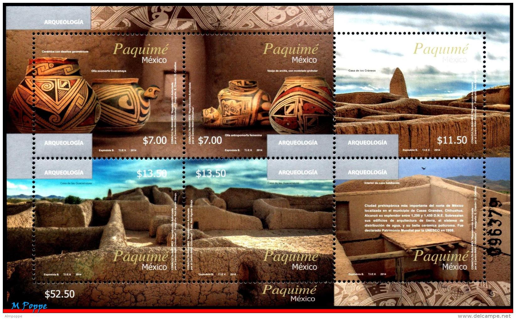 Ref. MX-2898 MEXICO 2014 ARCHAEOLOGY, PAQUIME, CERAMICS,, S/S MNH 6V Sc# 2898 - Archaeology