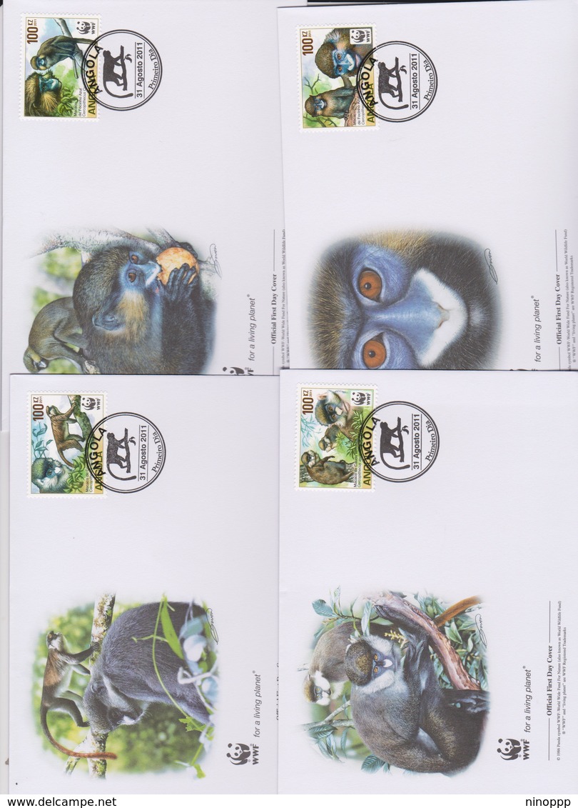 World Wide Fund For Nature  2011 Angola -Macaco ,Set 4 Official First Day Covers - FDC