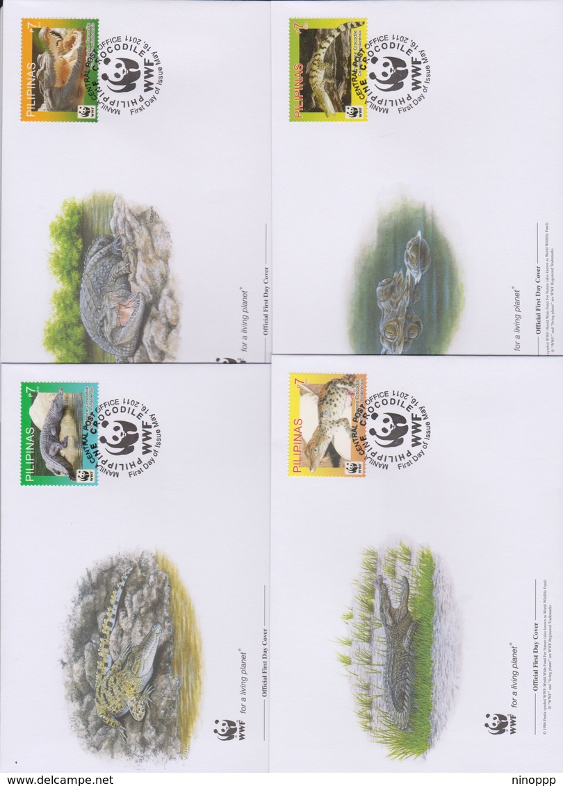 World Wide Fund For Nature  2011 Philippines-Crocodile , Set 4 Official First Day Covers - FDC