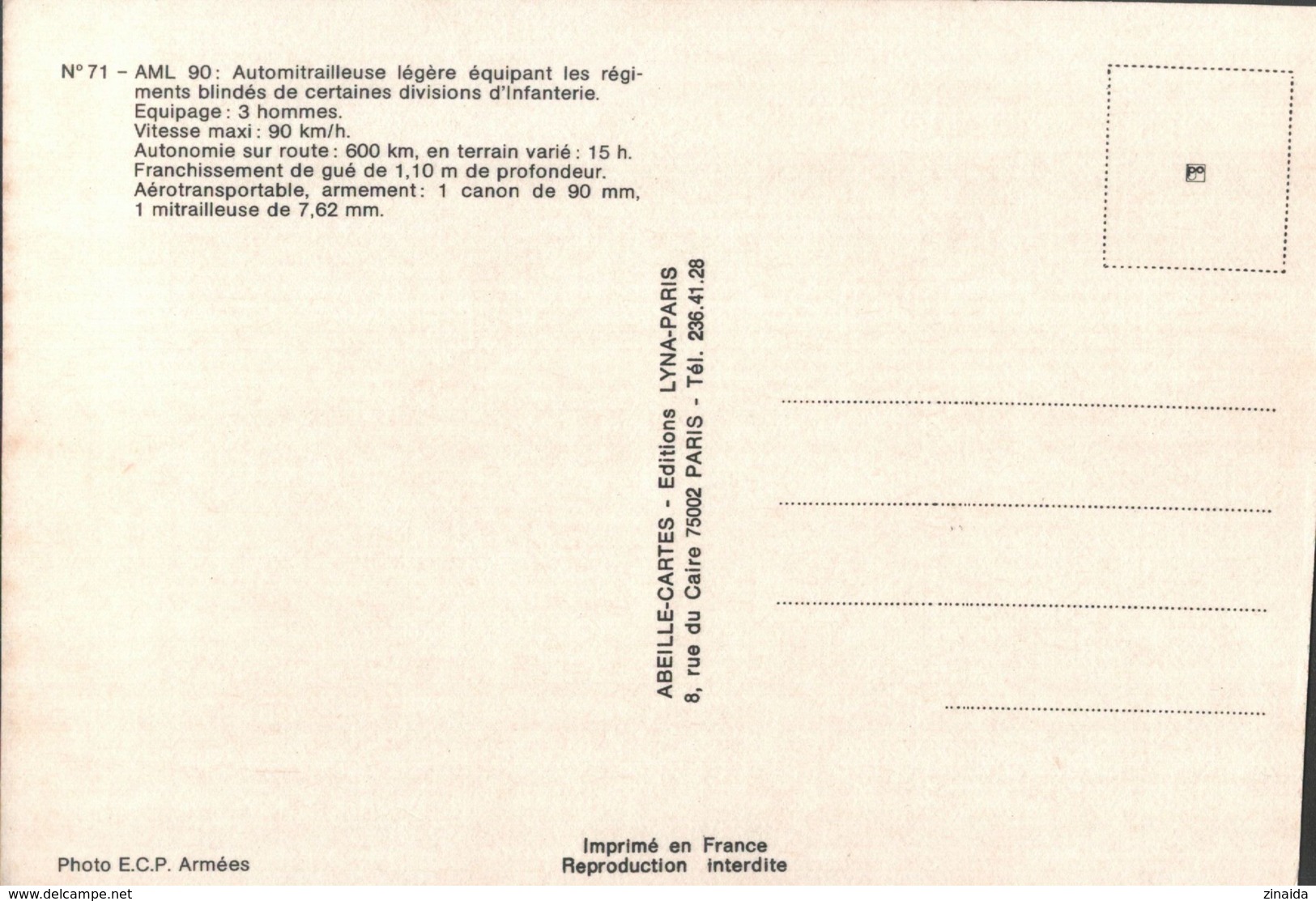 CARTE POSTALE -  AML 90 - AUTOMITRAILLEUSE LEGERE - Ausrüstung