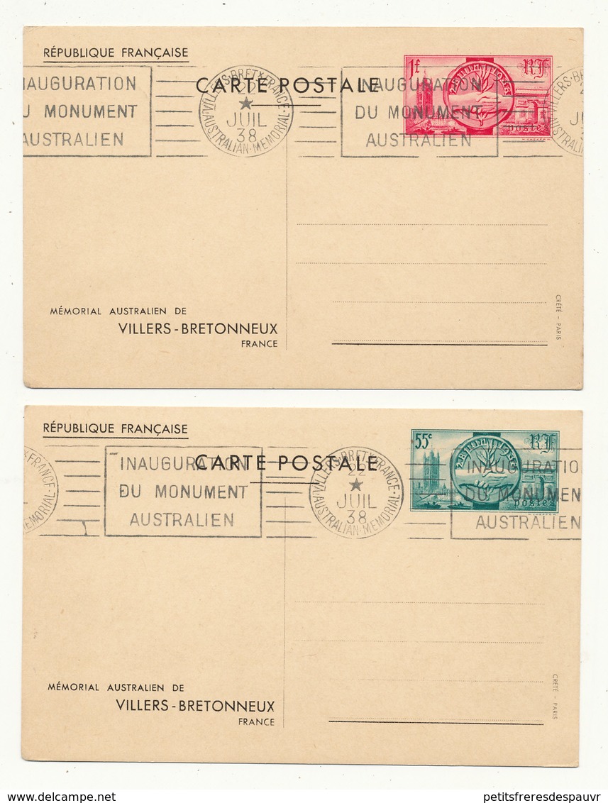 FRANCE 10 Entiers Années 1938/39 / Stationnary Post Cards (Autralian & American Memorial + Normandie + Exibition NY) - Standard Postcards & Stamped On Demand (before 1995)