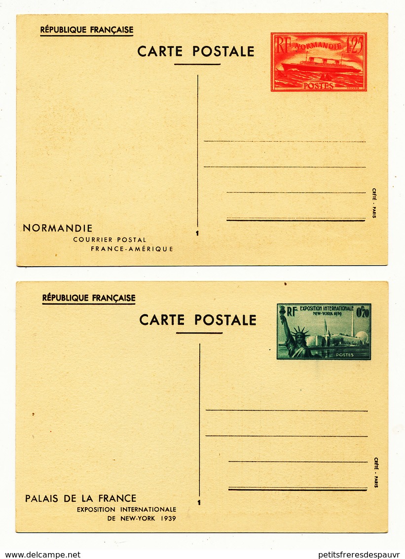 FRANCE 10 Entiers Années 1938/39 / Stationnary Post Cards (Autralian & American Memorial + Normandie + Exibition NY) - Standard Postcards & Stamped On Demand (before 1995)