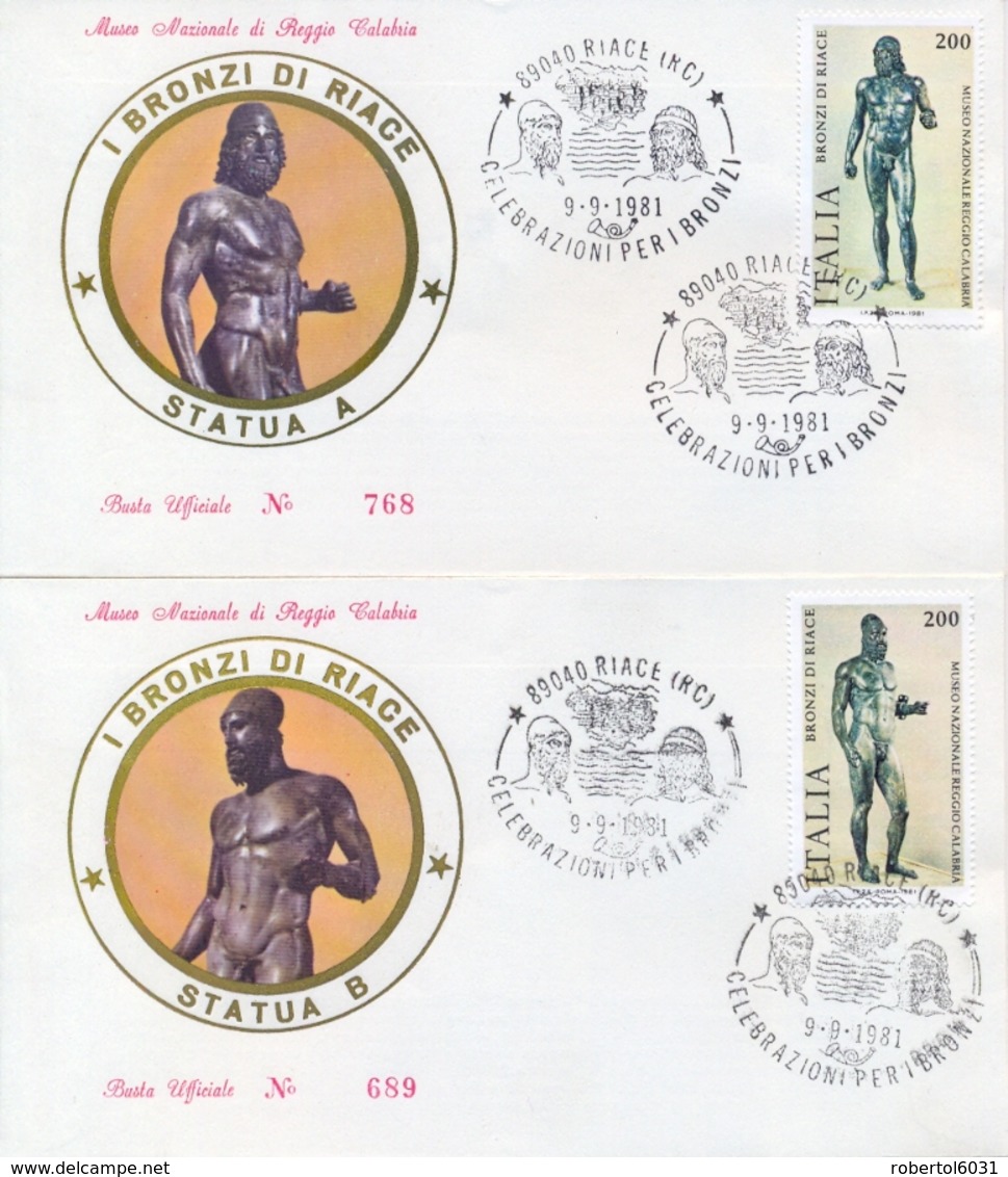 Italy 1981 FDC Riace Bronze Cancel Of Riace On 2 Covers - Archeologie