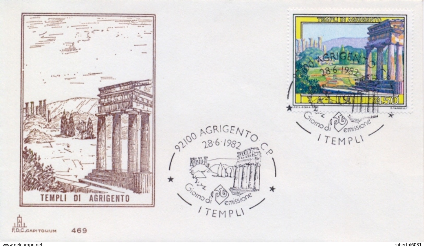 Italia Italy 1982 FDC CAPITOLIUM Propaganda Turistica Agrigento Valle Dei Templi Temples - Archeologia