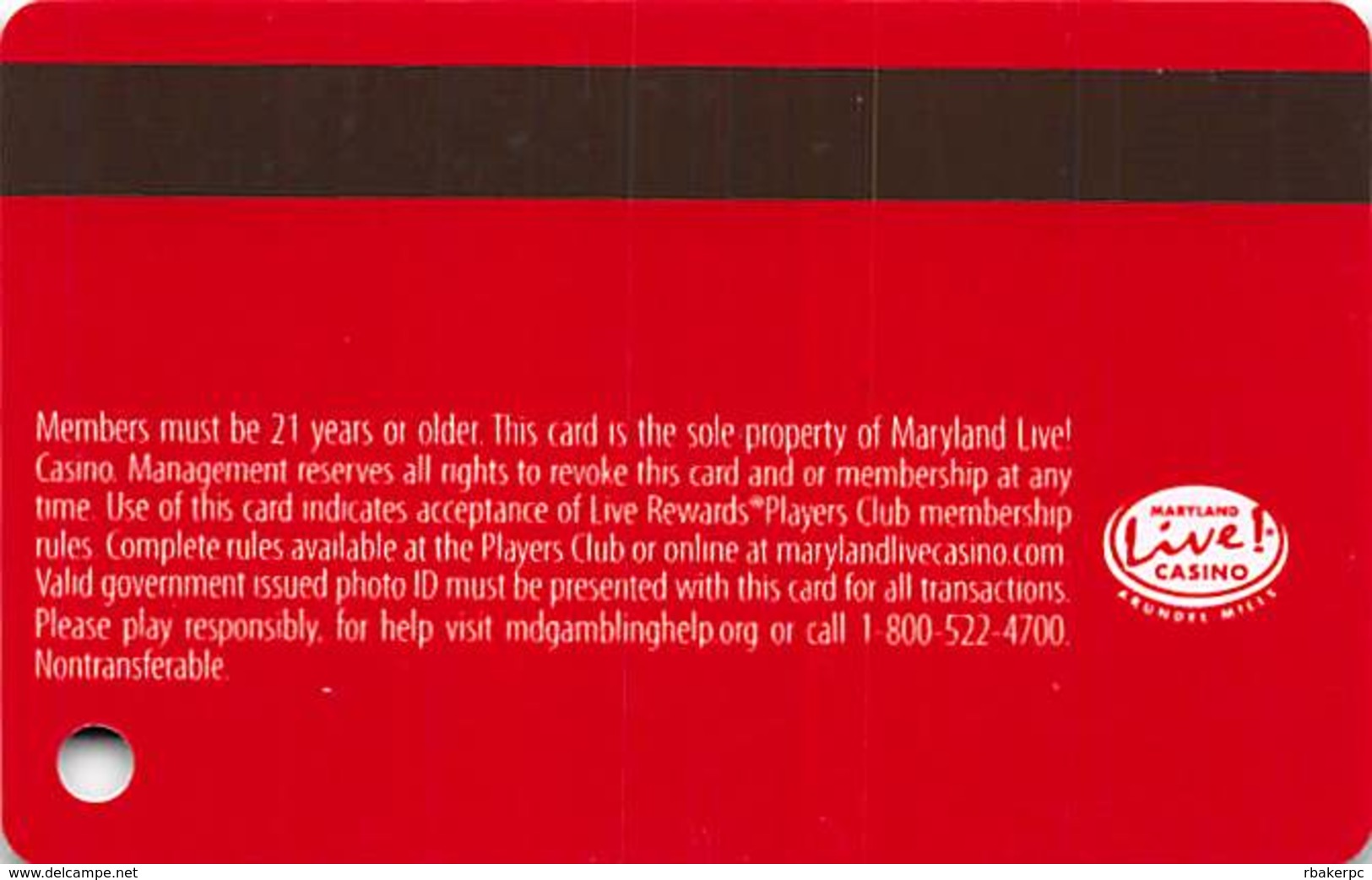 Maryland Live Casino - Hanover, MD - BLANK Slot Card - Casino Cards