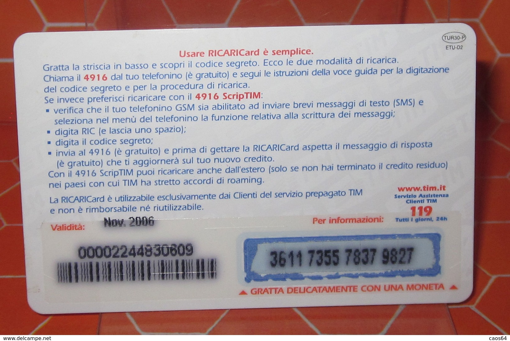 TURBO  TIM € 30 TIM   SCHEDA  TELEFONICA PREPAGATA  USED - [2] Sim Cards, Prepaid & Refills