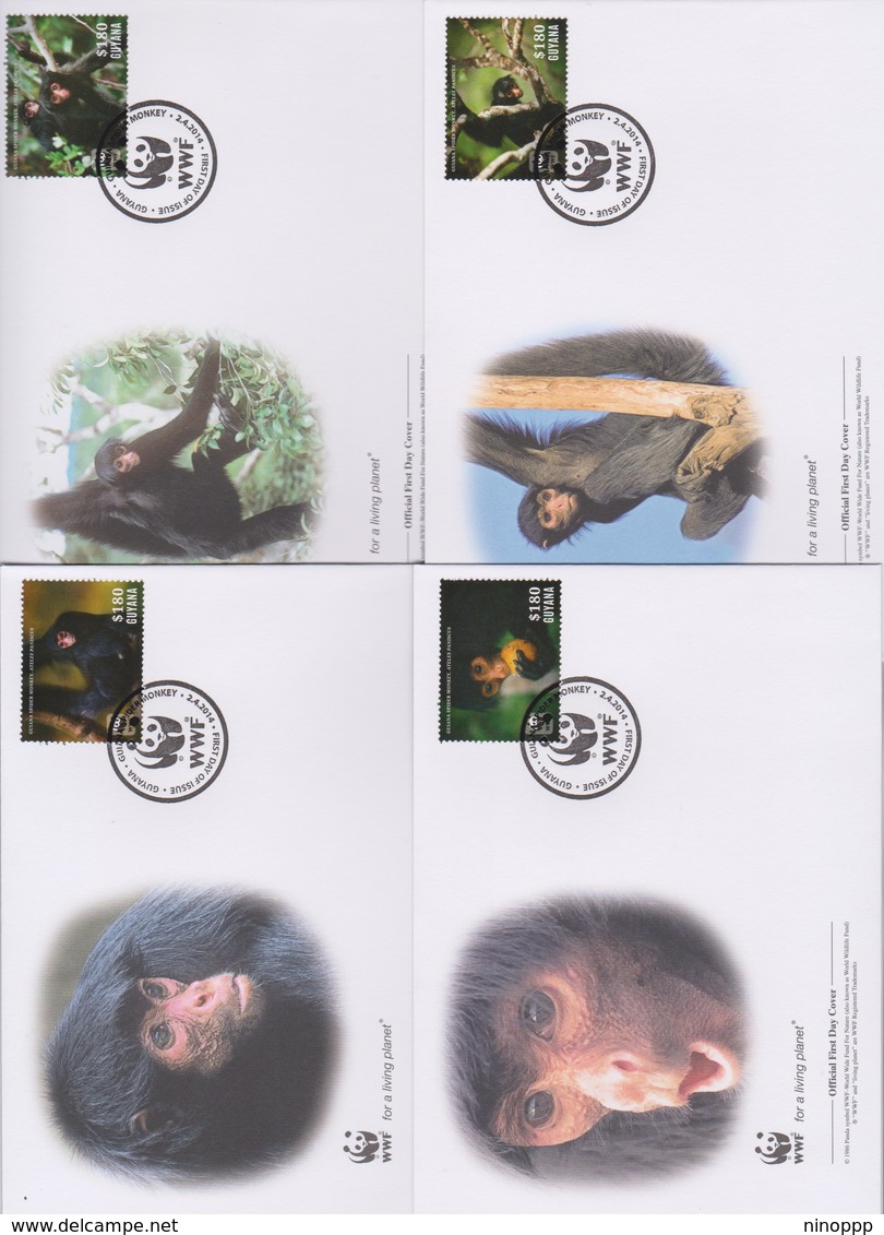 World Wide Fund For Nature 2014 Guyana= Spider Monkey  Set 4 Official First Day Covers - FDC