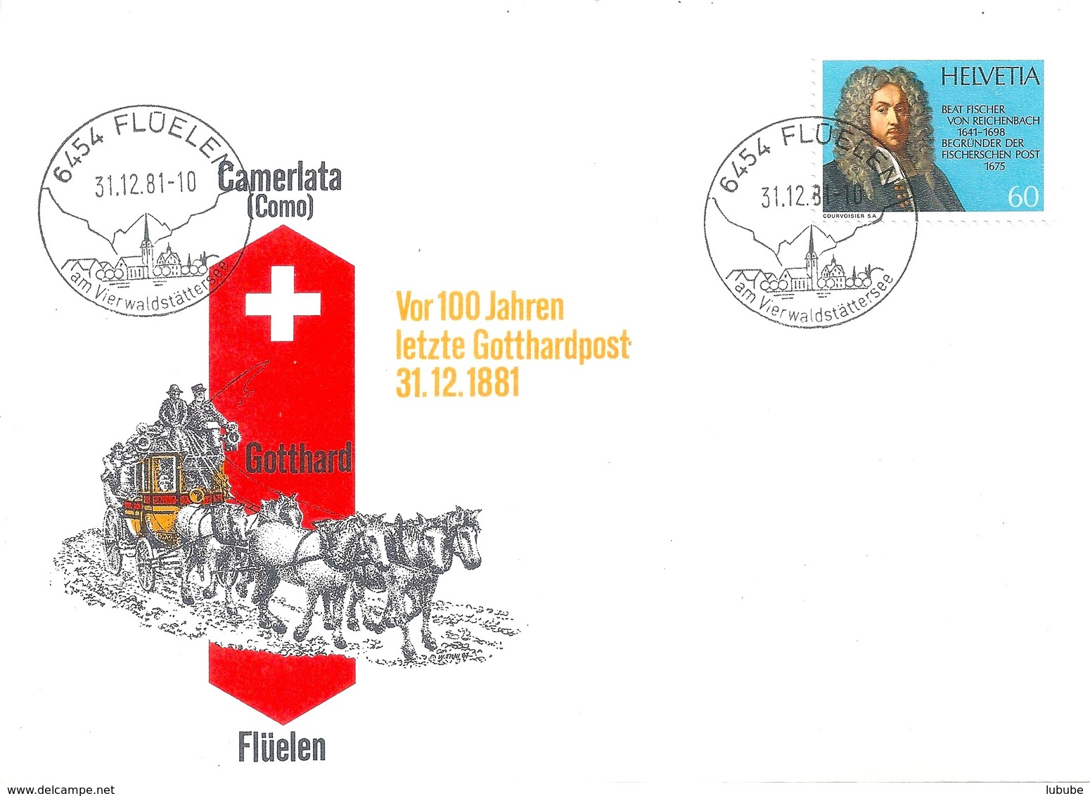 Sonderbrief  "100 Jahre Gotthardpost - Camerlata (Como) - Gotthard - Flüelen"           1981 - Lettres & Documents