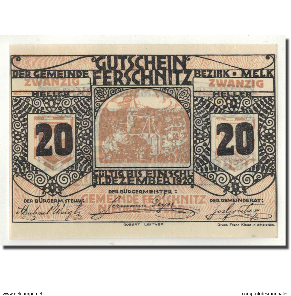 Billet, Autriche, Ferschnitz, 20 Heller, Eglise, 1920, 1920-04-05, SPL - Autriche