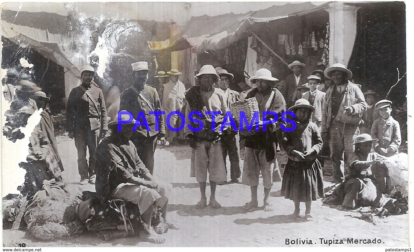 101425 BOLIVIA TUPIZA COSTUMES MERCADO MARKET DAMAGED POSTAL POSTCARD - Bolivia