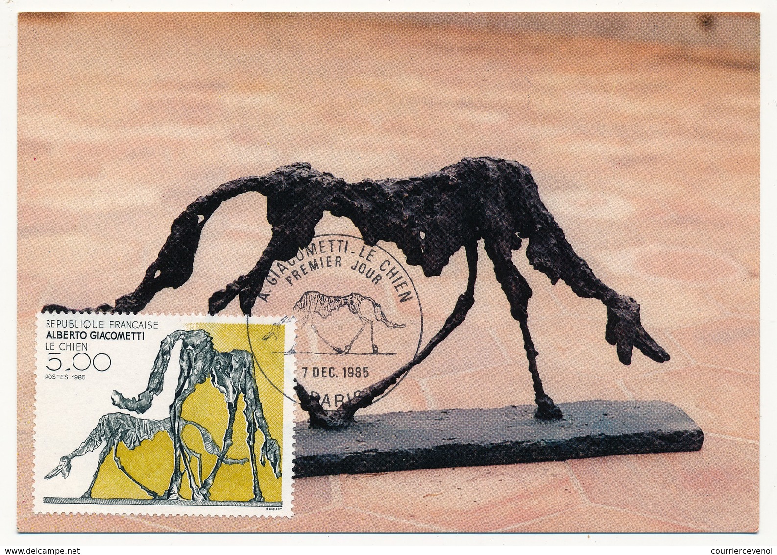 FRANCE - Carte Maximum - 5,00F Le Chien / Alberto Giacometti - Premier Jour PARIS 7.12.1985 - 1980-1989
