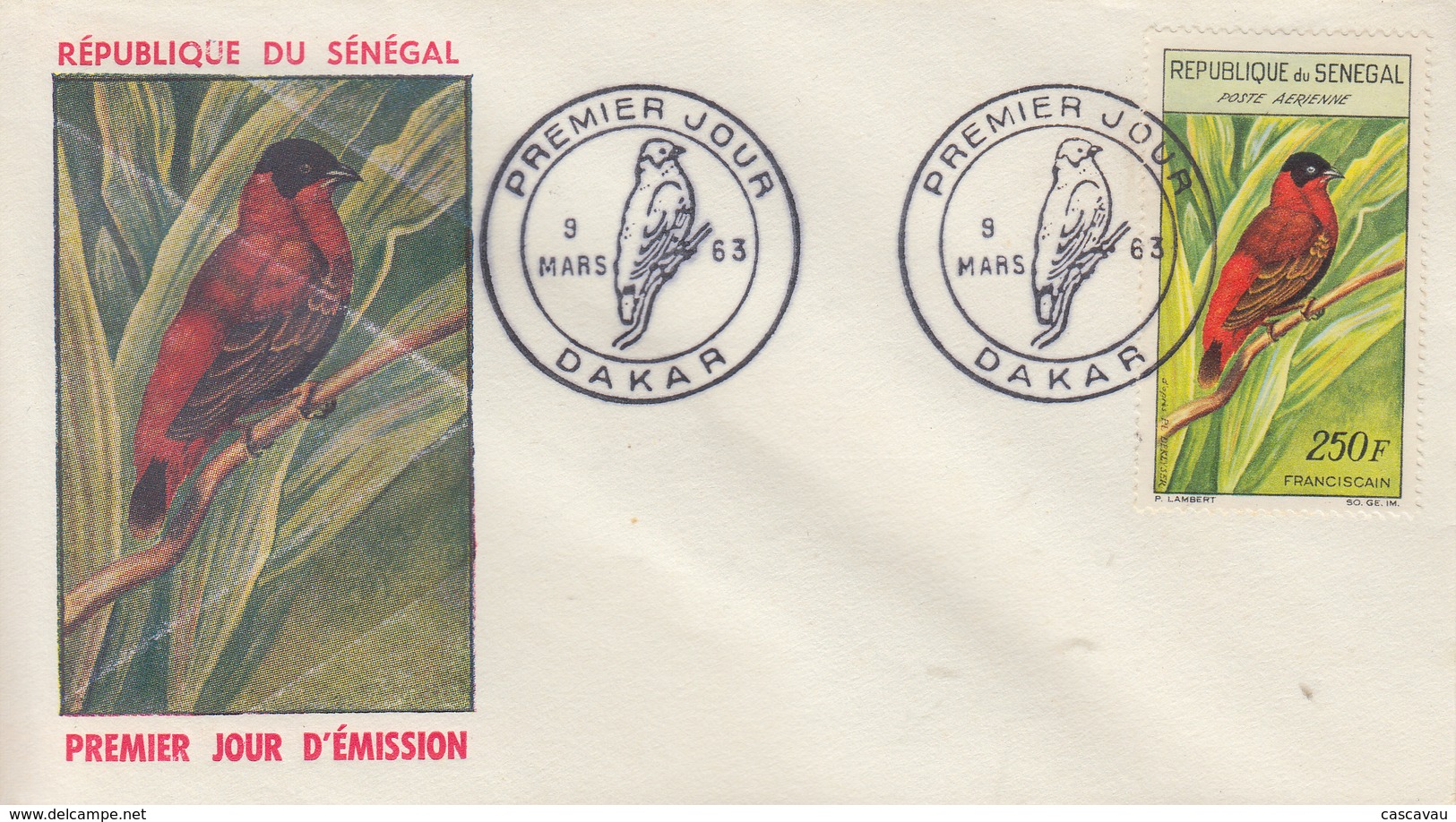 Enveloppe  FDC  1er  Jour   SENEGAL  Oiseau  :  Franciscain   1963 - Sénégal (1960-...)