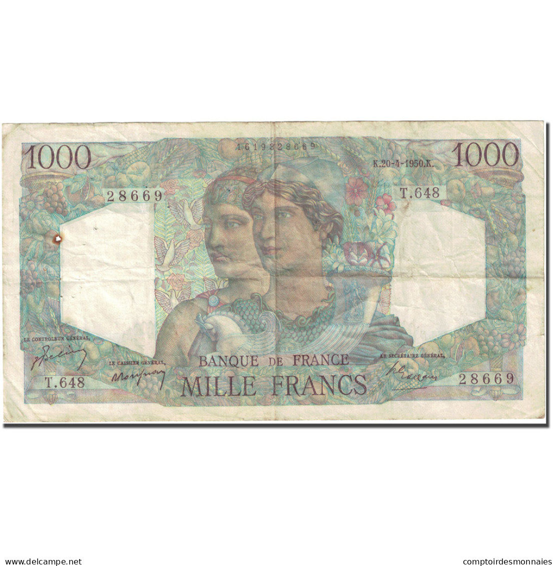 France, 1000 Francs Minerve Et Hercule 1945, 1950-04-20 Fay 41.32 Km 130b - 1 000 F 1945-1950 ''Minerve Et Hercule''