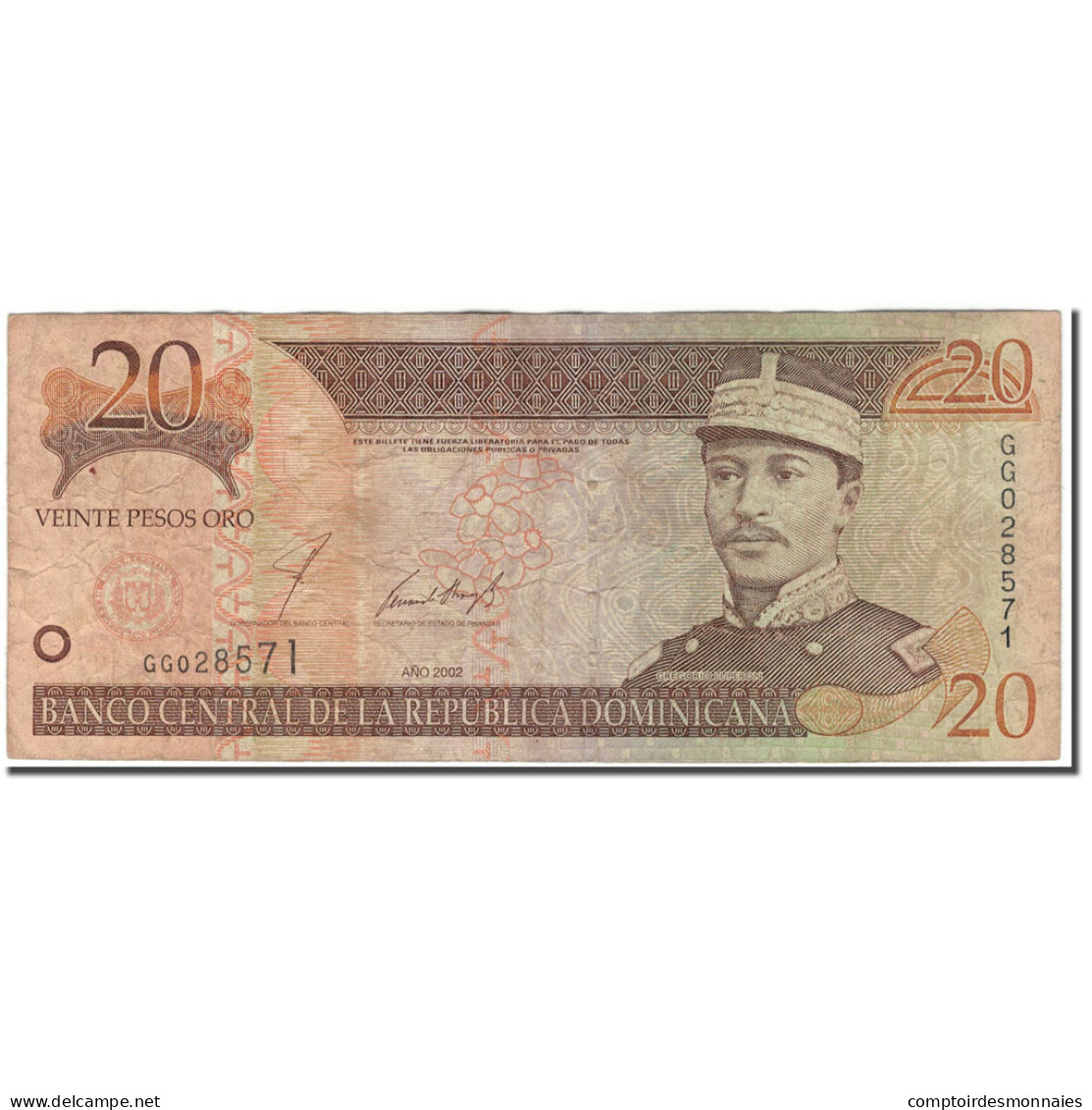 Billet, Dominican Republic, 20 Pesos Oro, 2002, KM:169b, B+ - República Dominicana