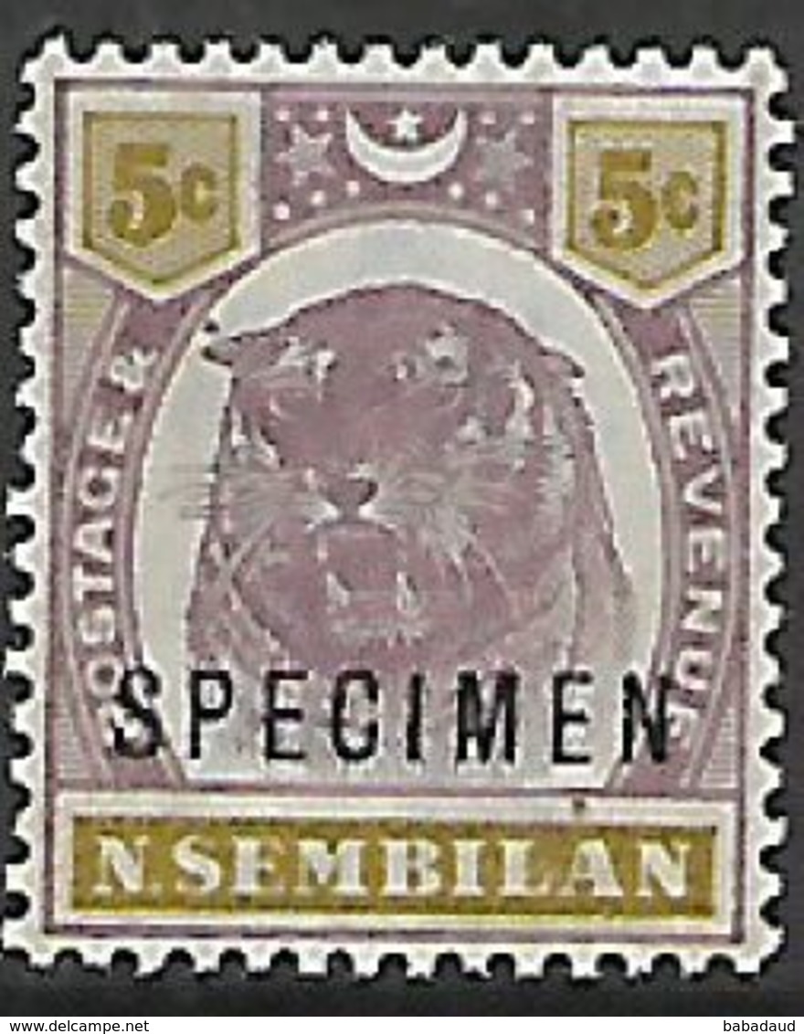 Negri Sembilan, 1895 -99, Tiger, 5 Cents, Opt SPECIMEN, MNH ** - Negri Sembilan