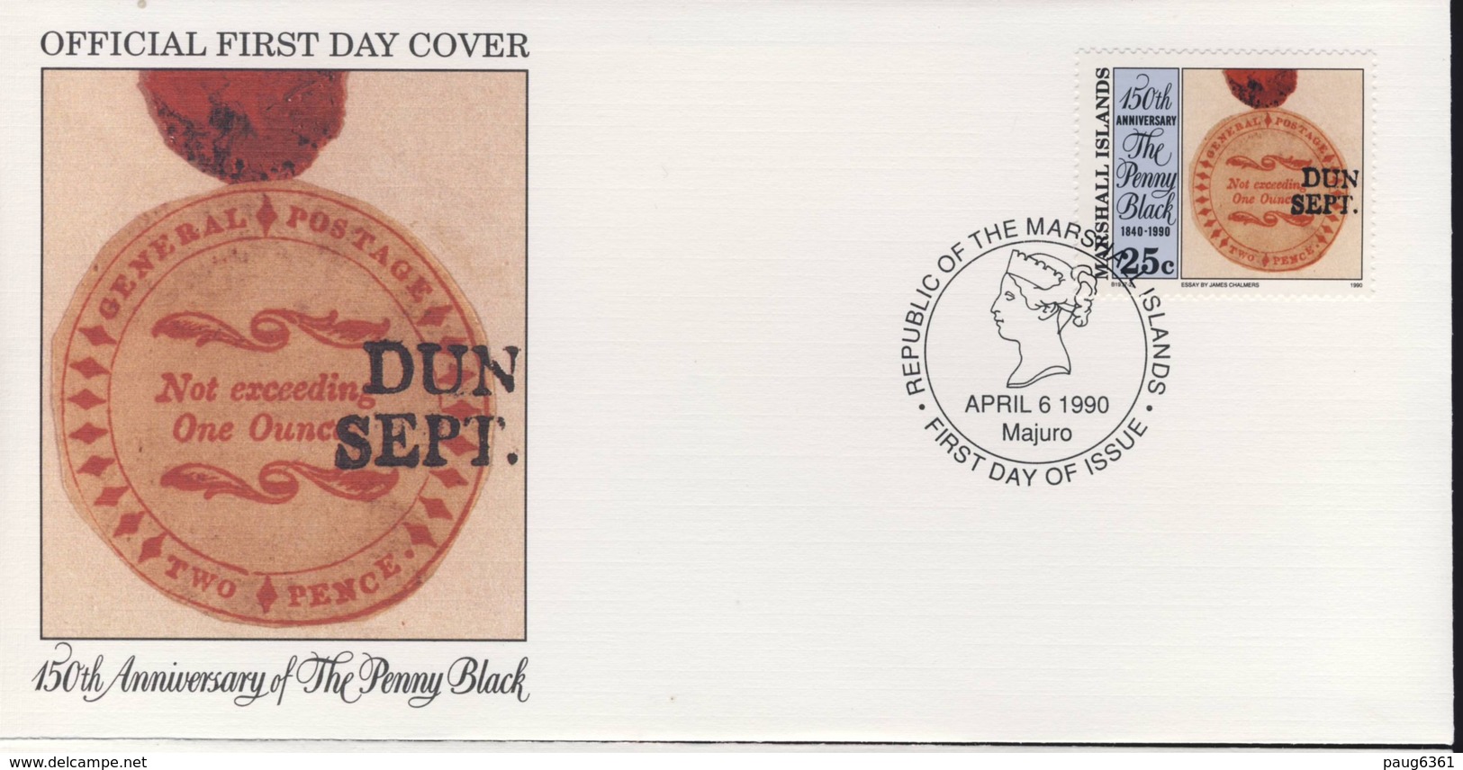 MARSHALL 1990 FDC CENTENNAIRE DU 1 PENNY BLACK YVERT N°288 - Marshall