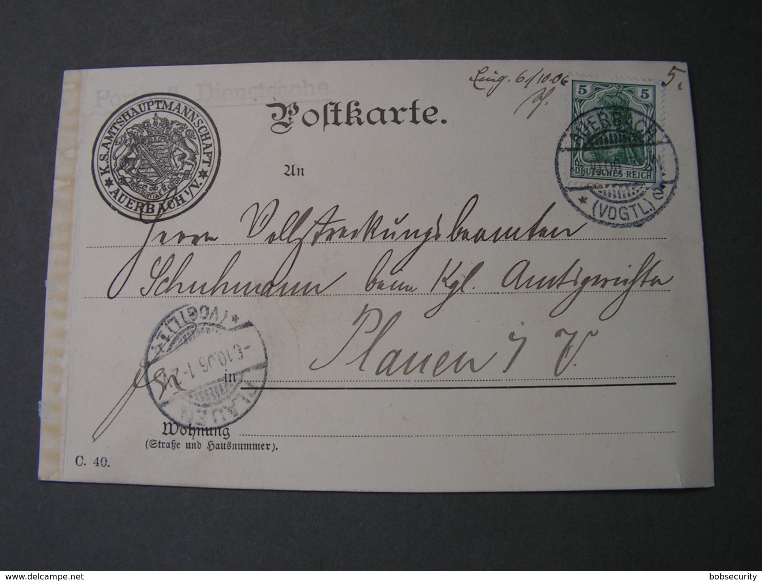 DR Karte Mit Zudruck 1906 Auerbach Vogland - Sonstige & Ohne Zuordnung