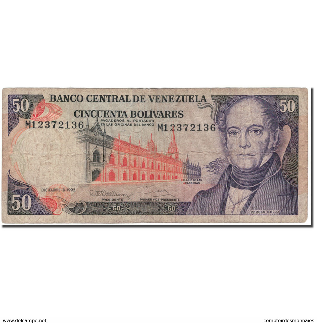 Billet, Venezuela, 50 Bolivares, 1992-12-08, KM:65d, B+ - Venezuela