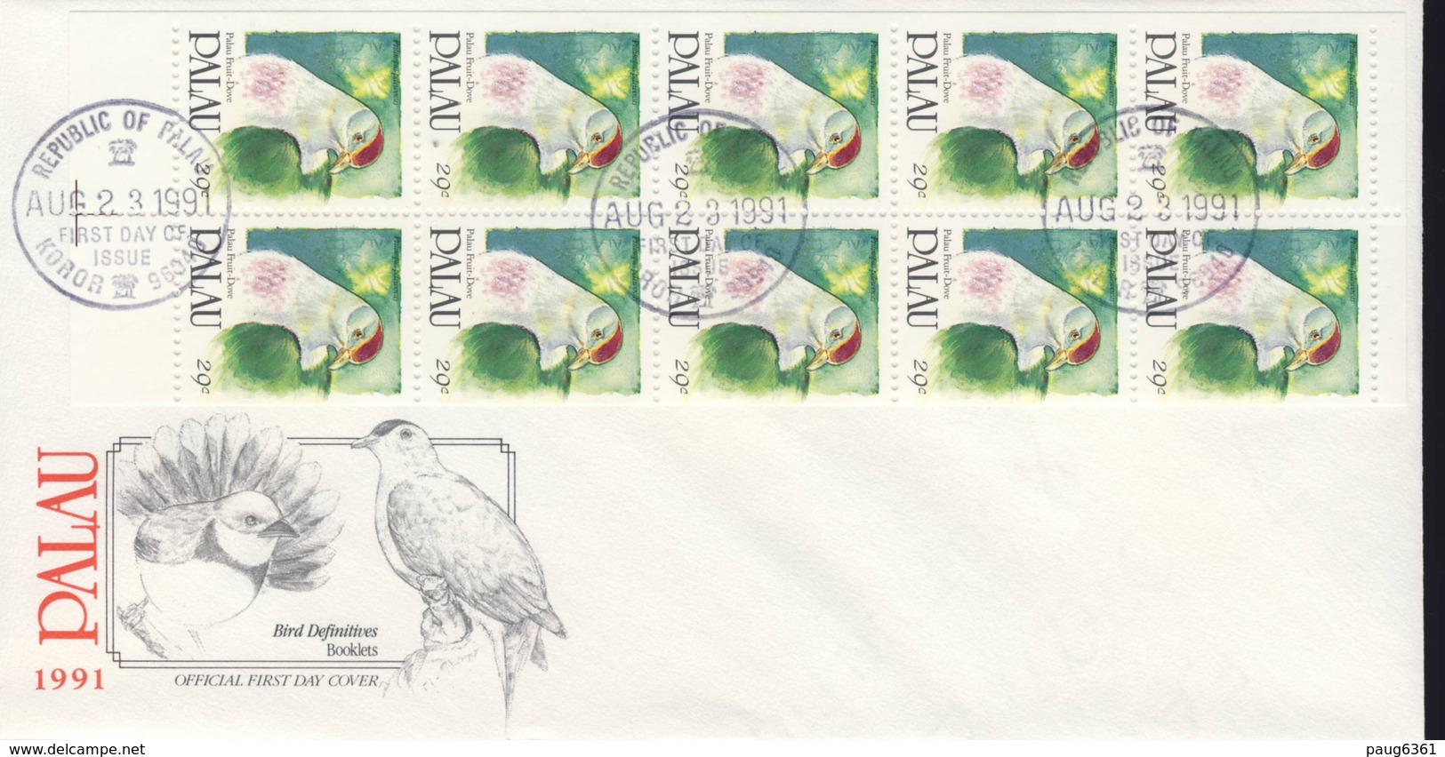 PALAU 1991 FDC OISEAUX CARNET YVERT N°C388a - Marshall