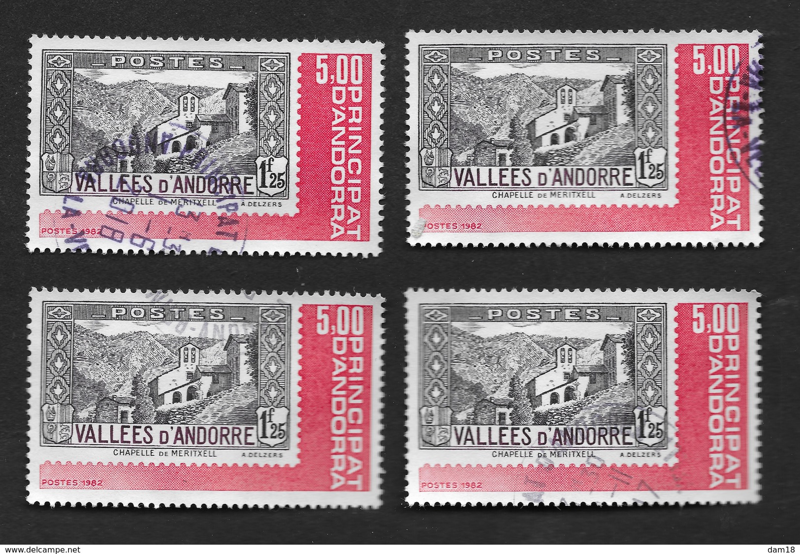ANDORRE N° 304 X 4 EX. EXPOSITION 1982 TIMBRE SUR TIMBRE CHAPELLE MERITXELL - Usados