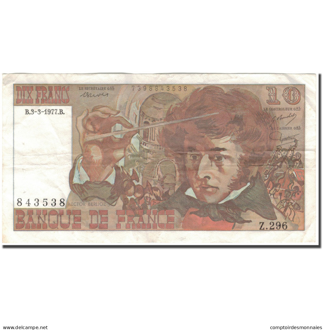 France, 10 Francs, 10 F 1972-1978 ''Berlioz'', 1977-03-03, TB+, Fayette:63.21 - 10 F 1972-1978 ''Berlioz''