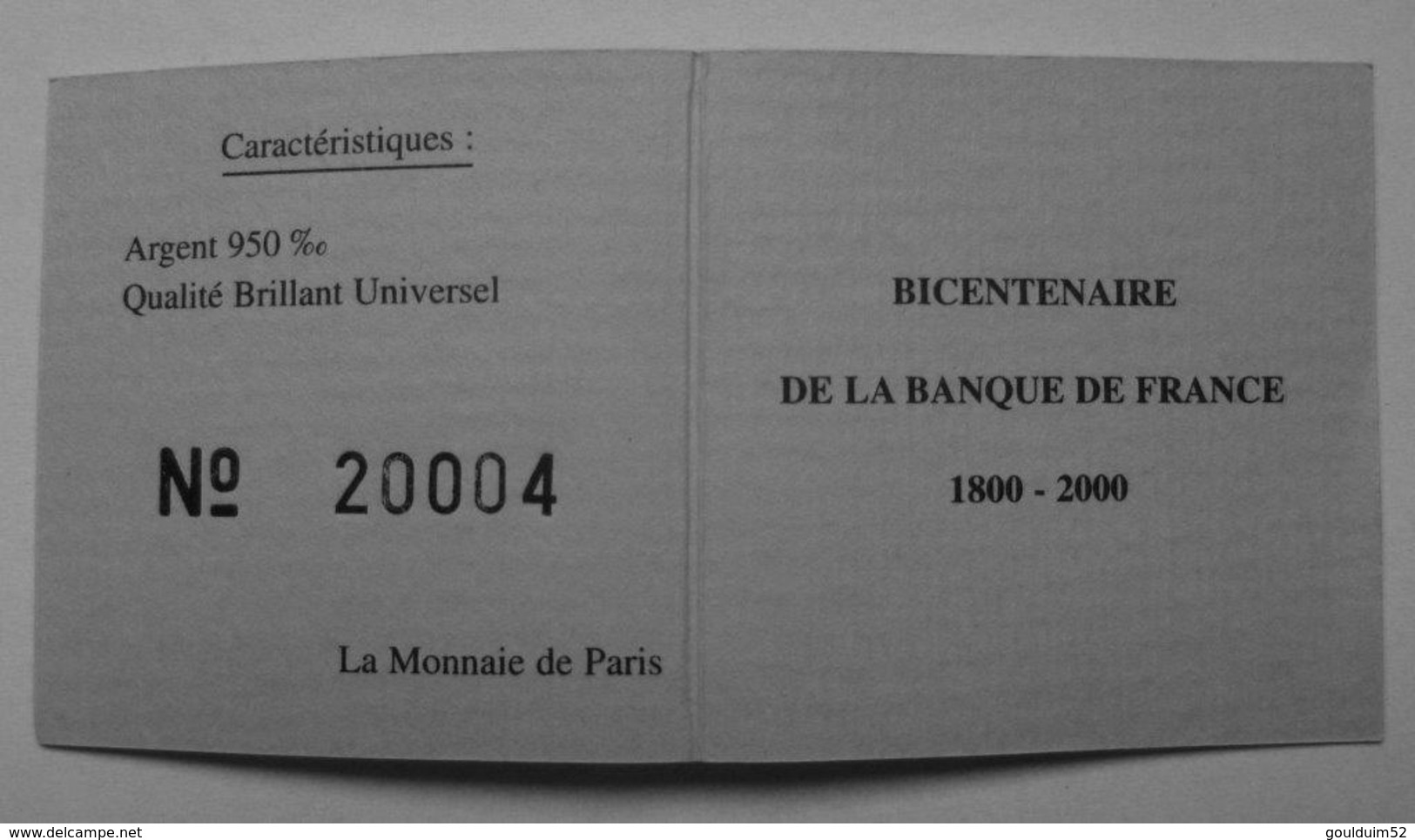 Refrappe : Bicentenaire De La Banque De France 1800 - 2000 - Professionnels / De Société