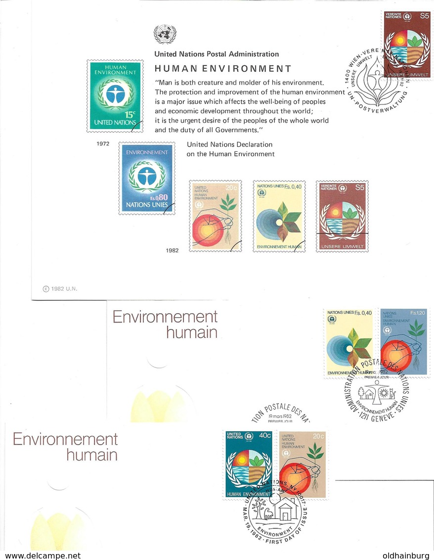1602y: UNO 1982 Erinnerungskarte Stp. Wien Und FDCs Genf- New York "Unsere Umwelt" - Milieubescherming & Klimaat