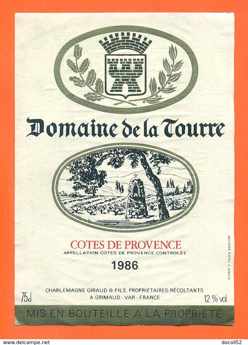 étiquette Vin Cotes De Provence Domaine De La Tourre 1986 Giraud à Grimaud - 75cl - Rosé (Schillerwein)