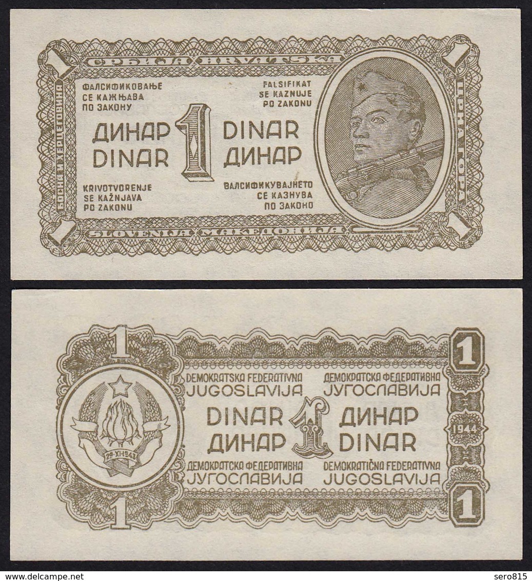 Jugoslawien - Yugoslavia 1 Dinar Banknote 1944 Pick 48b UNC (1) Dickes Papier - Jugoslawien