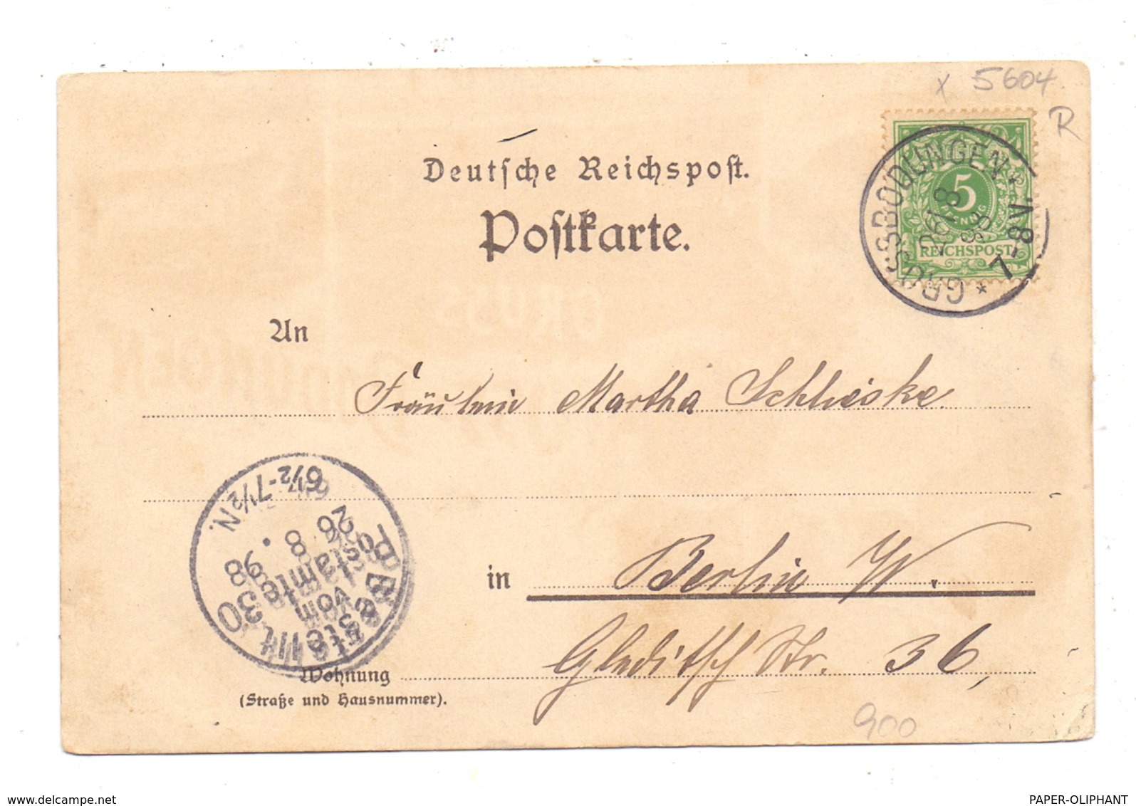 0-5601 AM OHMBERG - GROSSBODUNGEN / Eichsfeld, Lithographie 1898, Gasthaus Zum Adler, Geschäftshaus Bünsch, Oberthor - Heiligenstadt