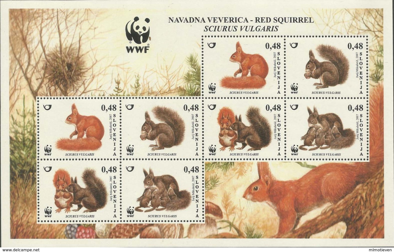 MDW-BK1-150 MDA MINT MNH ¤ SLOVENIA 2007 2x4w In Serie ¤ - WWF - ENDANGERED SPECIES - RED SQUIRREL EEKHOORNS - Andere & Zonder Classificatie