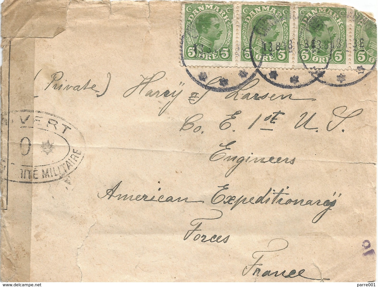 Denmark 1918 Kobenhavn To AEF France French Oval Military Censor Dieppe #12 #0* Danish Soldier Cover - Brieven En Documenten